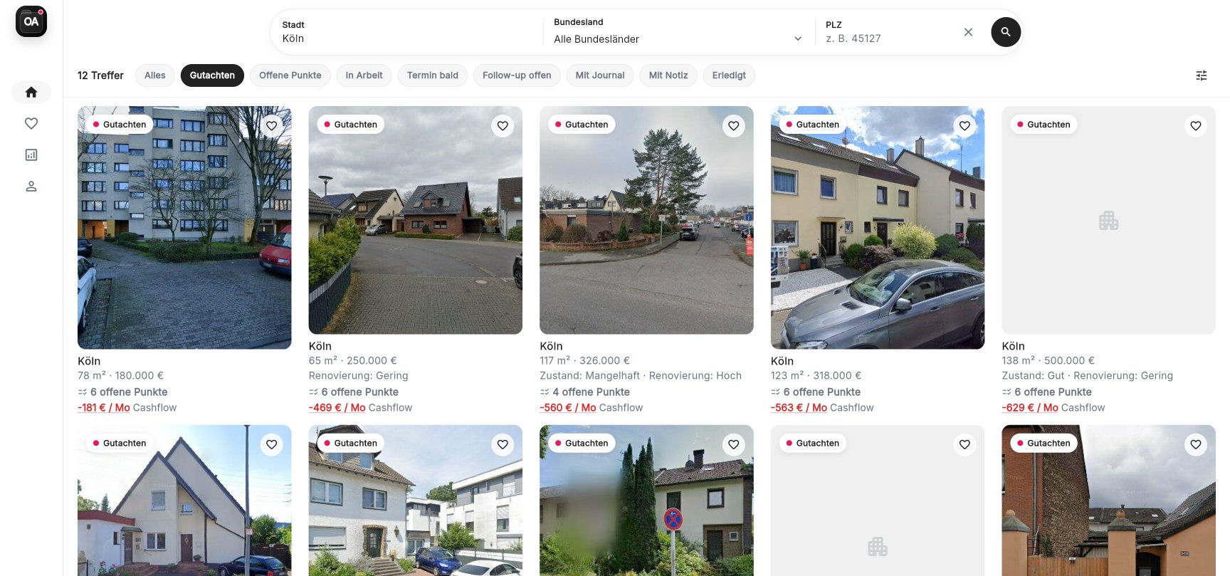 Objektakte App — Übersicht aktueller Zwangsversteigerungen mit Gutachten-Analyse und Cashflow-Berechnung