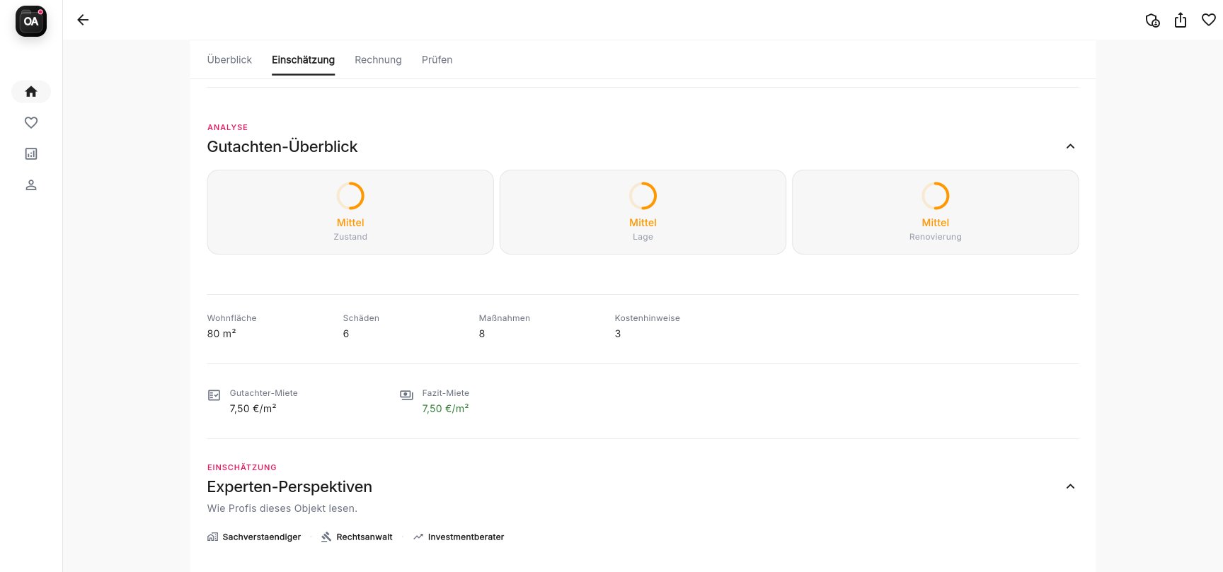Gutachten-Überblick mit Quality Rings — Zustand, Lage und Renovierungsbedarf auf einen Blick